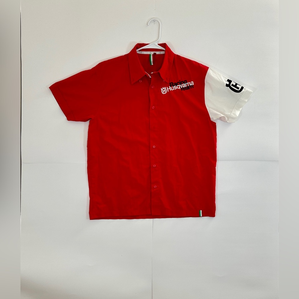 Husqvarna Racing Team Jersey Button Down Motocross Cotton Shirt Red/White Medium